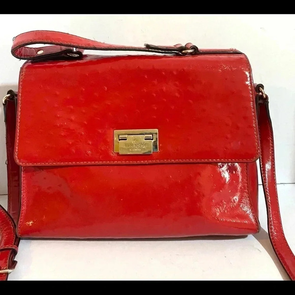Kate spade red patent leather satchel handbag - Picture 1 of 14